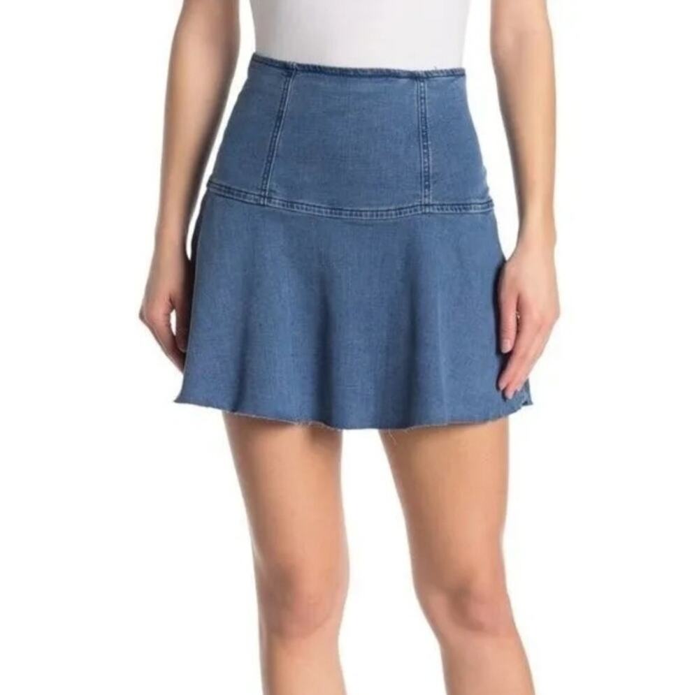 We the Free Highland Denim Skirt Boho Mini Raw Frayed Hem Deep Space Blue sz 12